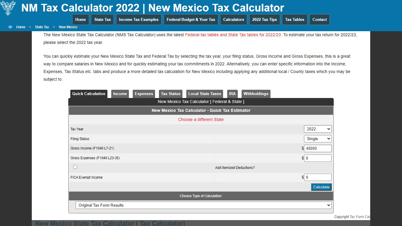 New Mexico Tax Calculator